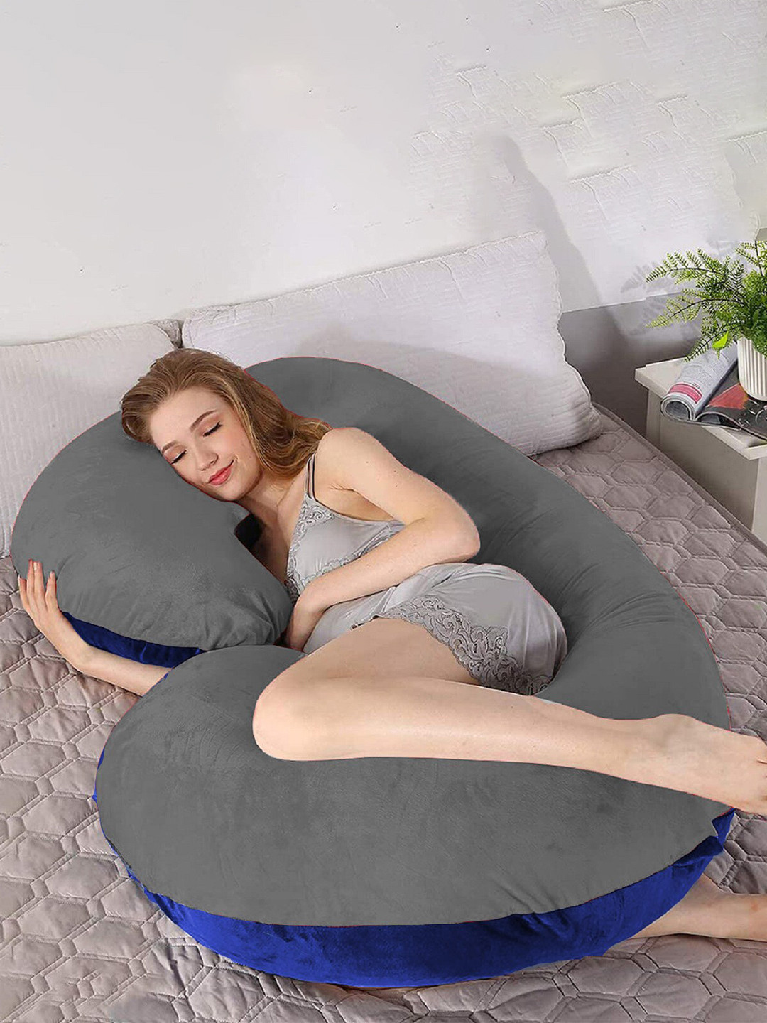 DADDY COOL Grey Solid Faux Velvet Adjustable Medium Fibre Sleep Pillow-25.4 x 76.2 x 139 cm