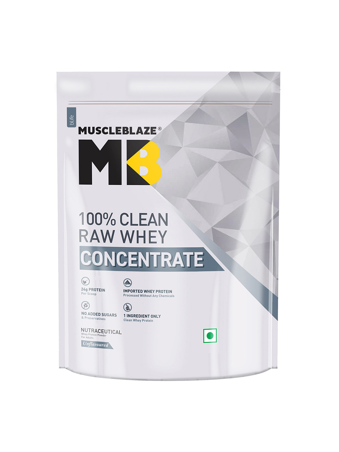 MuscleBlaze Raw Whey Protein Concentrate 80% with Added Digestive Enzymes - 500gms