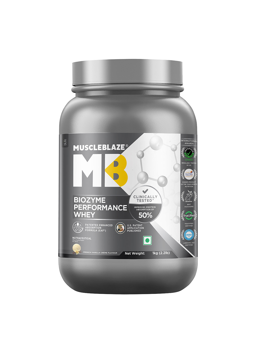 MuscleBlaze Biozyme Performance Whey Protein - French Vanilla Creme - 1Kg