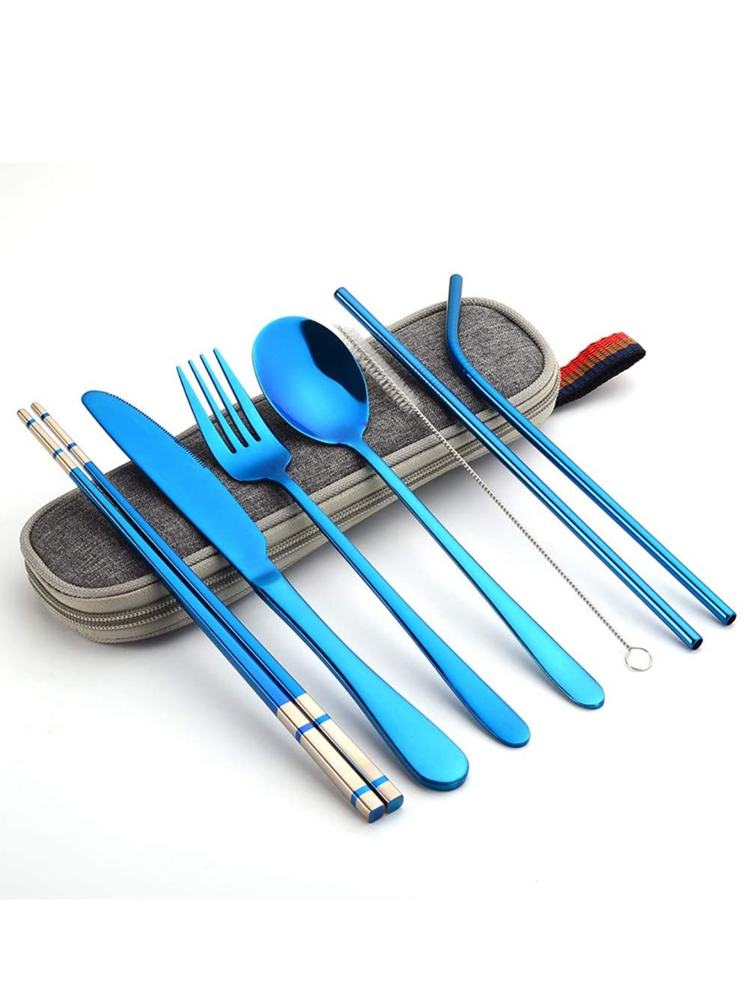 YELONA Blue 8 Pieces Stainless Steel Cutlery Set With Pouch