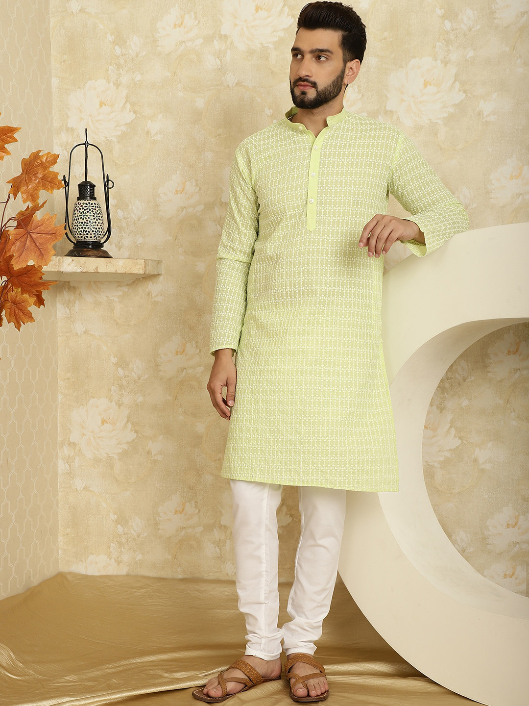 SOJANYA Ethnic Motifs Embroidered Pure Cotton Kurta with Churidar