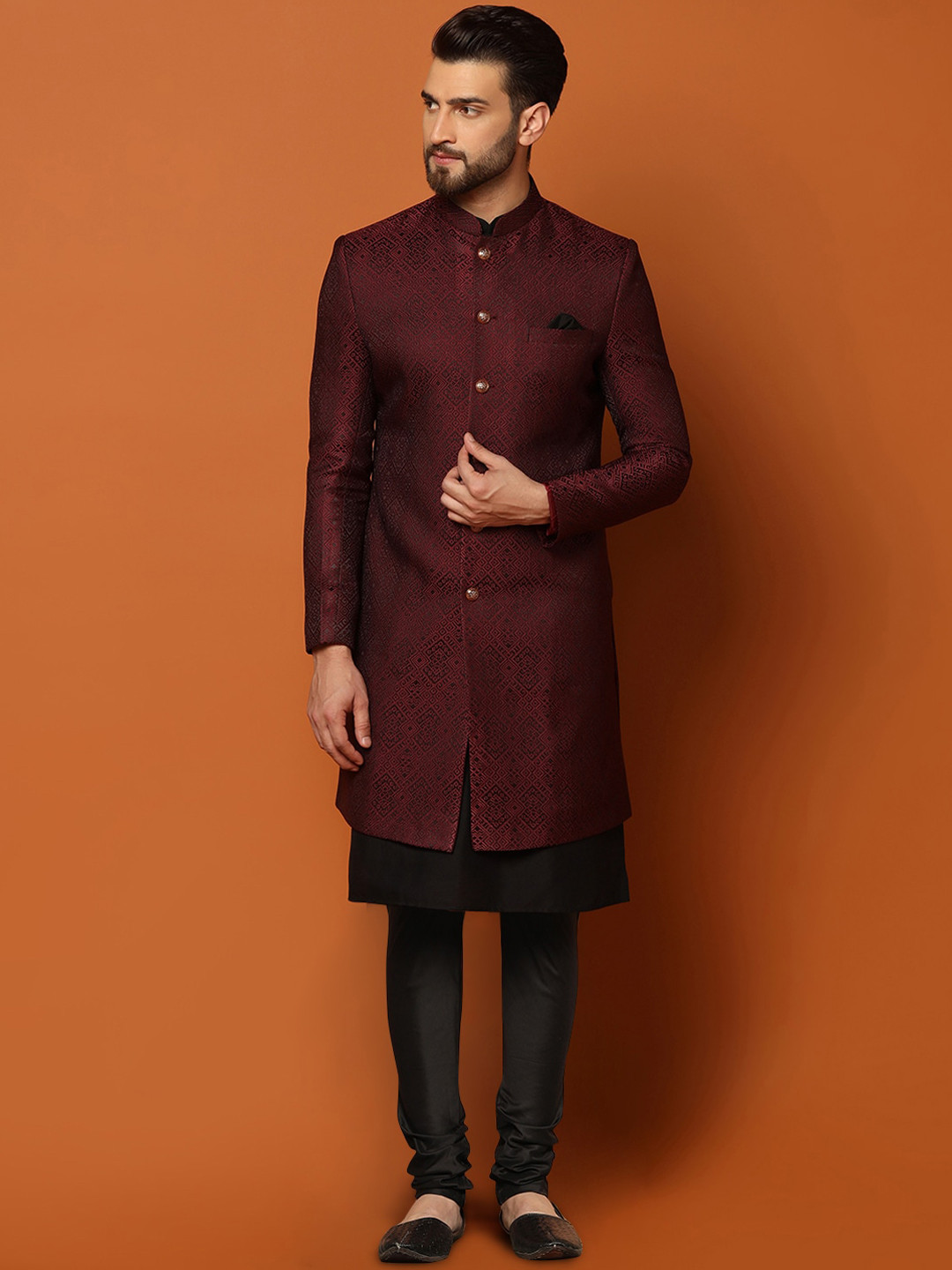 Buy KISAH Men Printed Mandarin Collar Cotton Indowestern Sherwani
