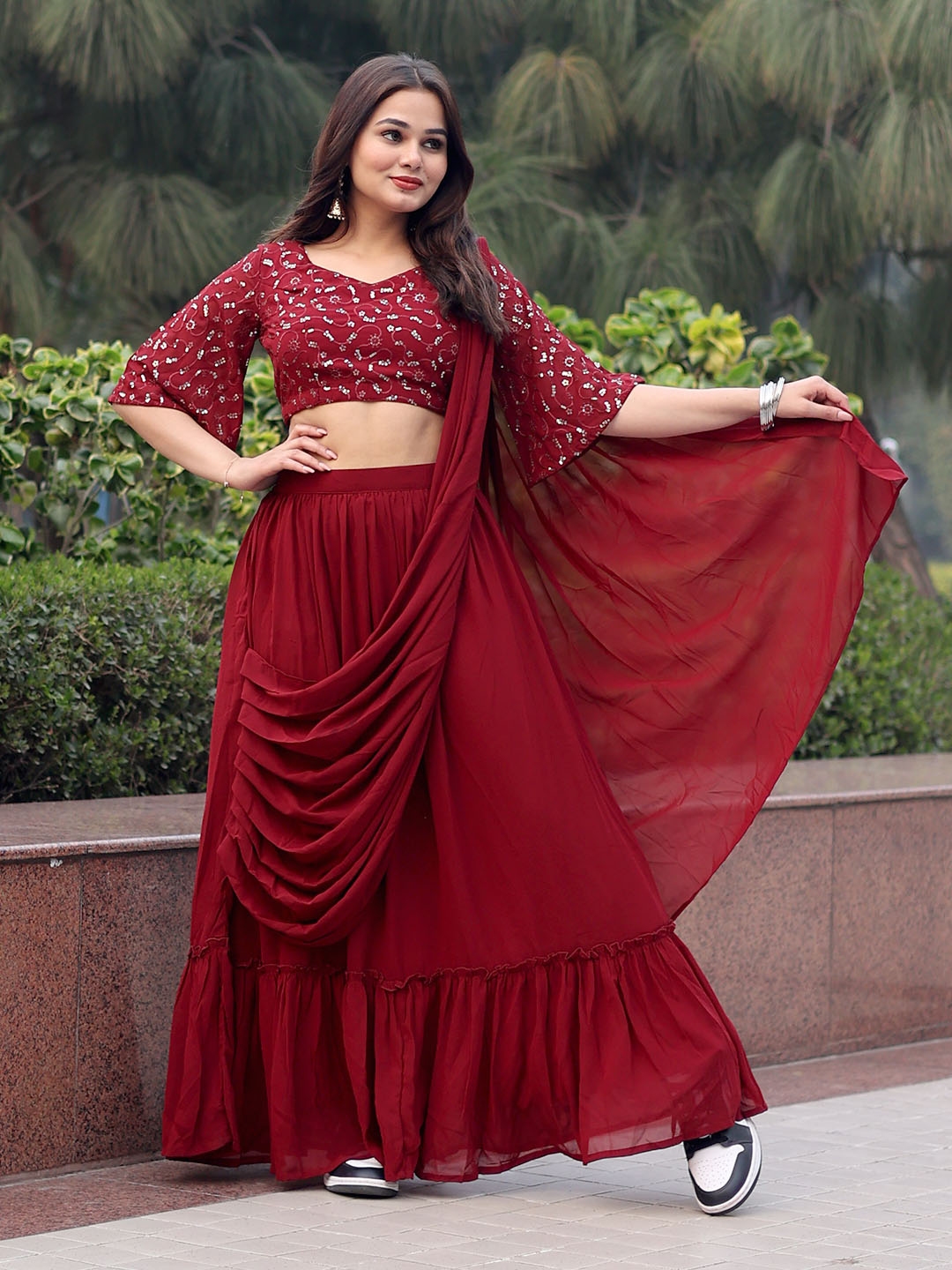 Buy Libas Embellished Sequinned Pure Georgette Lehenga Saree Sarees for Women 25557726 Myntra