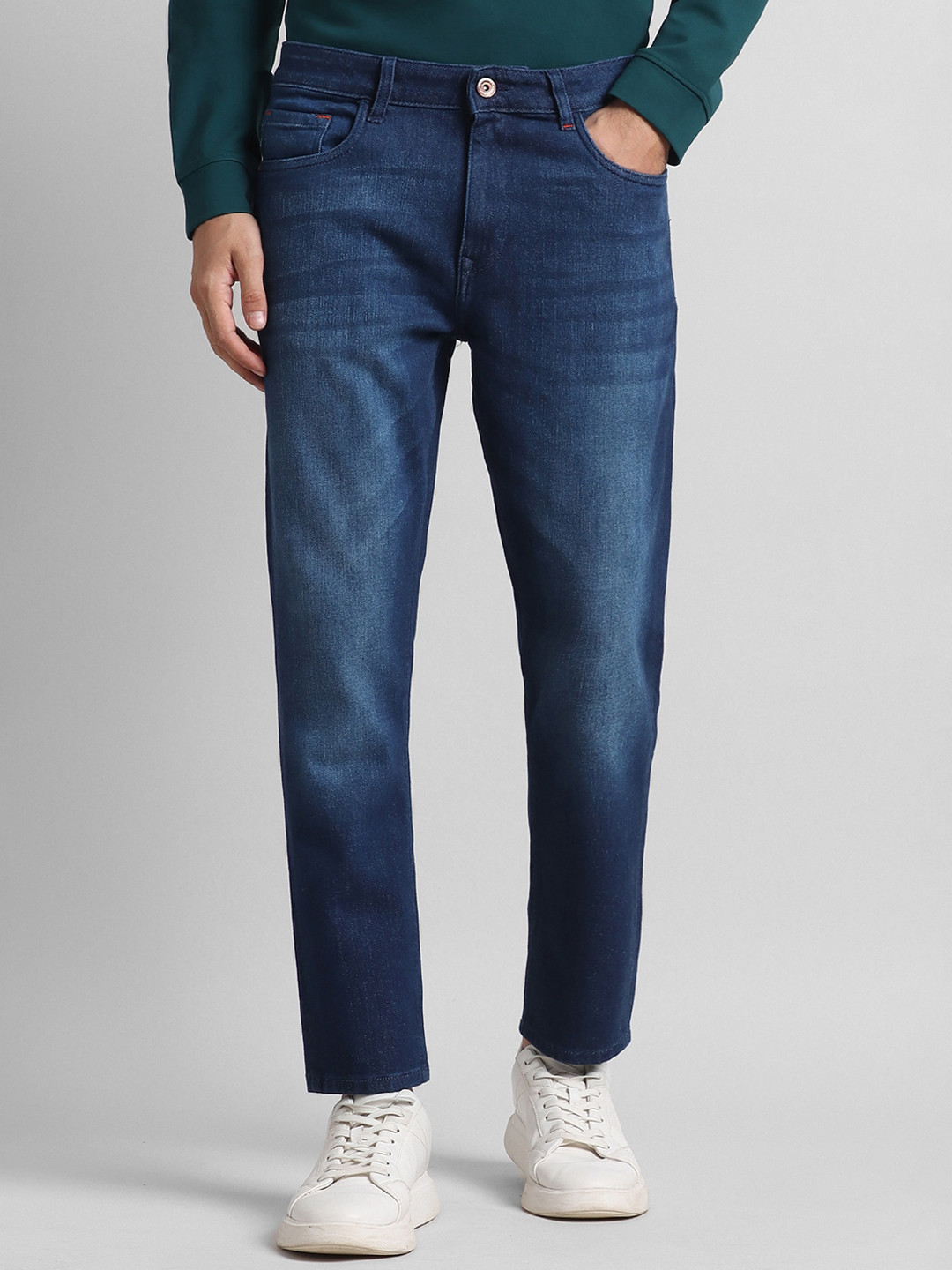 SIMON CARTER LONDON Men Navy Light Fade Mid-Rise Clean Look Stretchable Jeans
