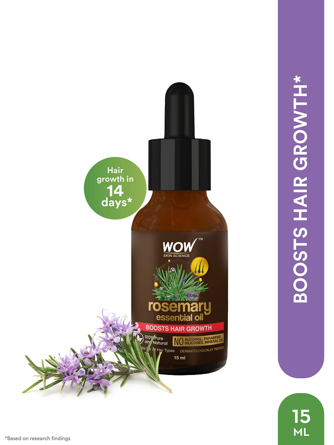 WOW SKIN SCIENCE 100% Pure & Natural Rosemary Essential Oil Boost Hair Growth - 15ml