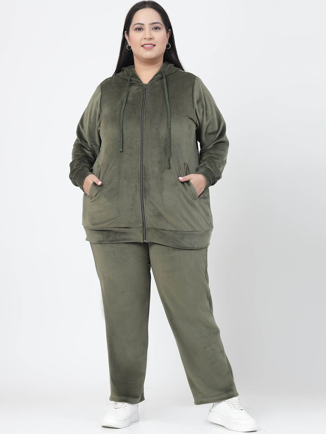 plusS Hooded Front Open Velvet Tracksuit