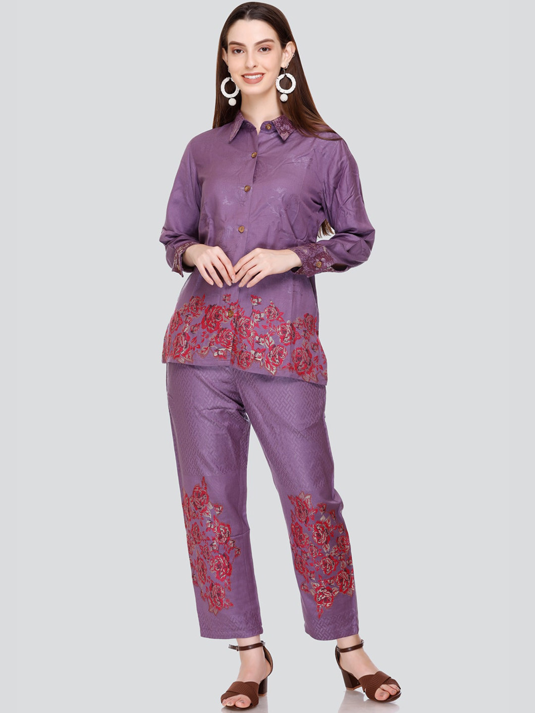HOUSE OF KIRNA'S WITH LOGO OF HOK Floral Printed Acrylic Shirt With Trousers Co-Ords