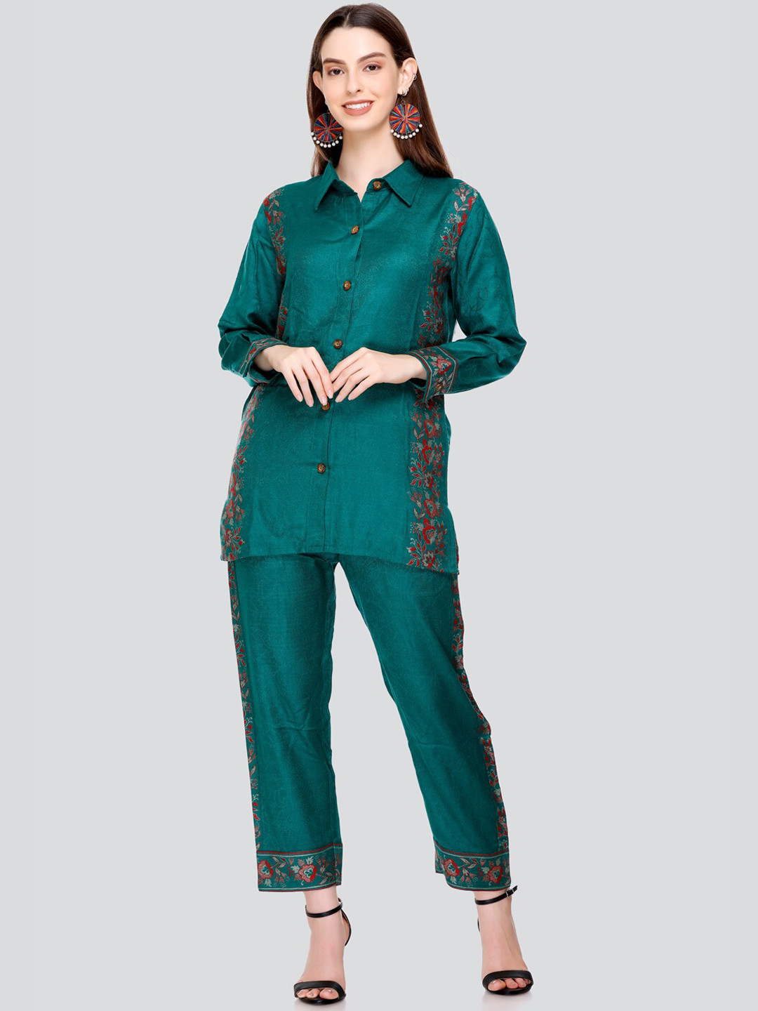 HOUSE OF KIRNA'S WITH LOGO OF HOK Floral Printed Shirt Collar Neck Shirt With Trouser