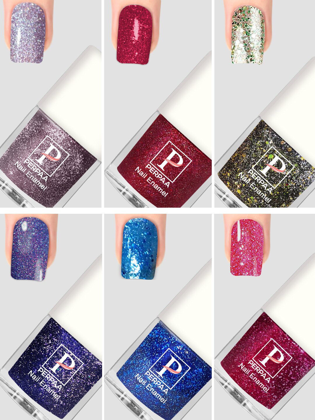 PERPAA 6Pc Long Lasting Gel Nail Polish - 5ml Each -Red-Green-Blue-Turquoise-Lavender-Pink