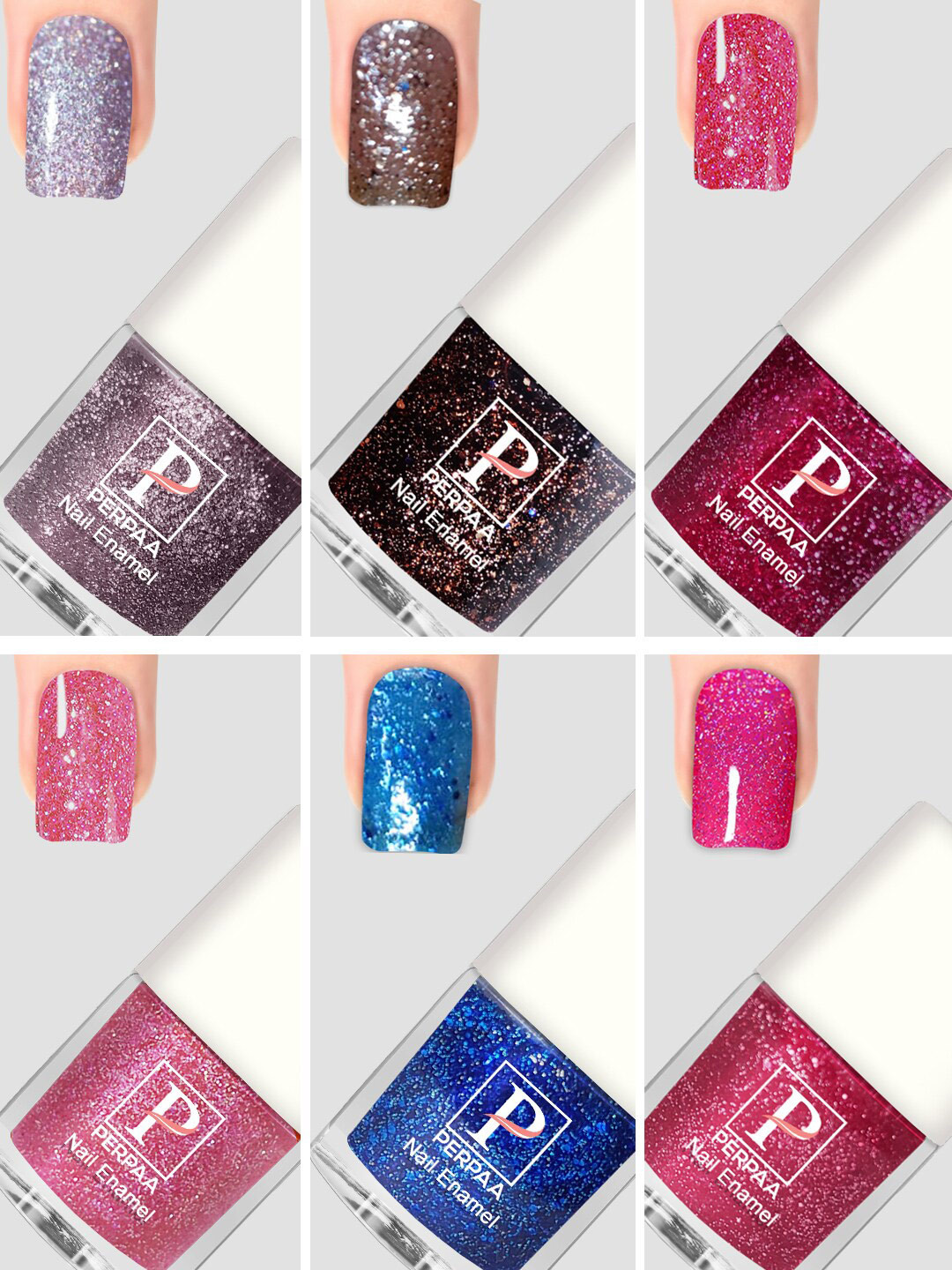 PERPAA Glitter Light Set Of 6 Flashing Sparkly Gel Nail Polish -5ml Each-93-94-95-96-97-98