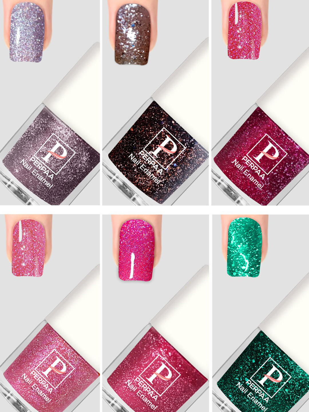 PERPAA Set Of 6 Glitter Light Flashing Sparkly Gel Nail Polish - 5ml Each