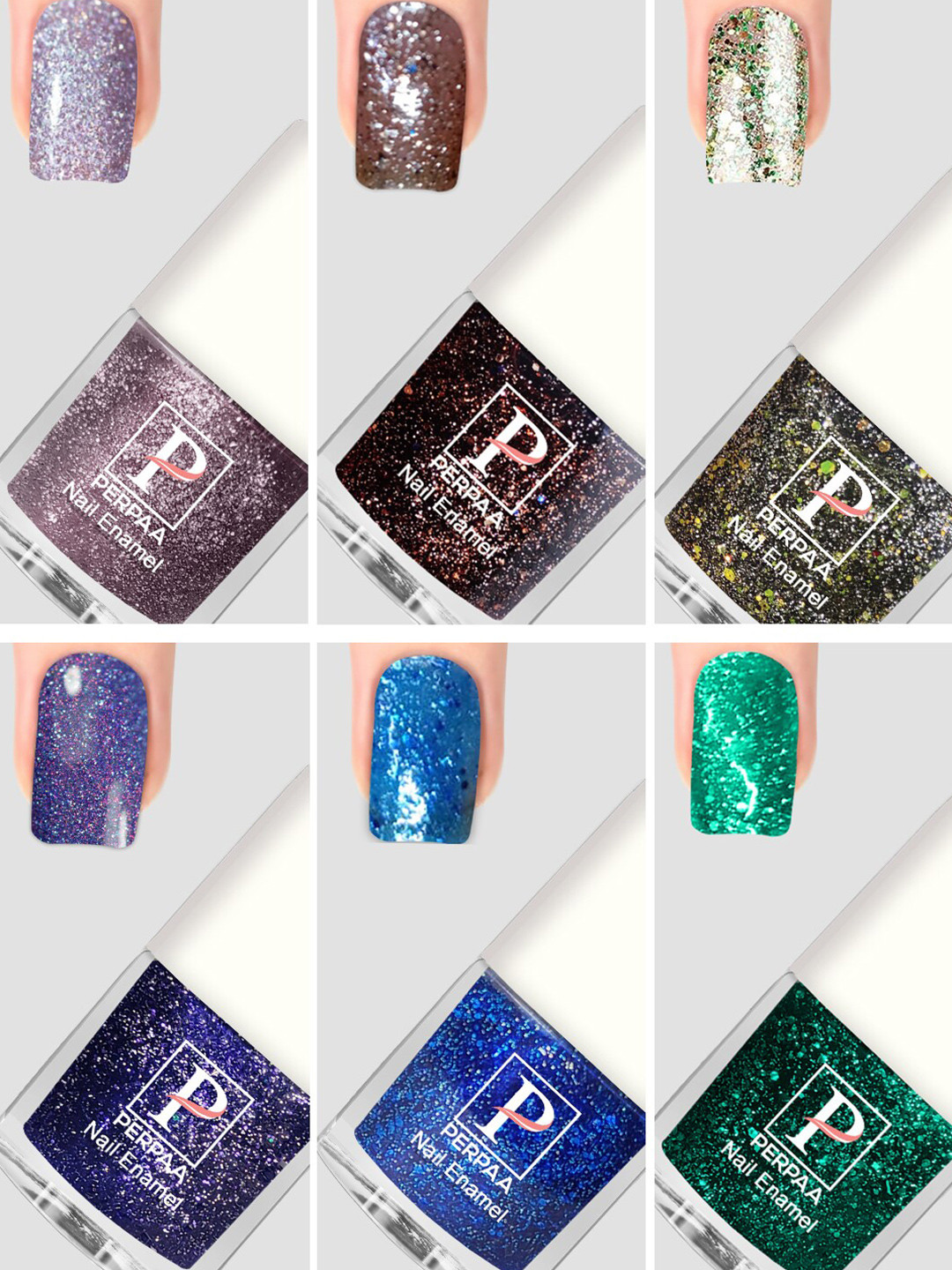 PERPAA Set Of 6 Glitter Light Flashing Sparkly Gel Nail Polish - 5ml Each