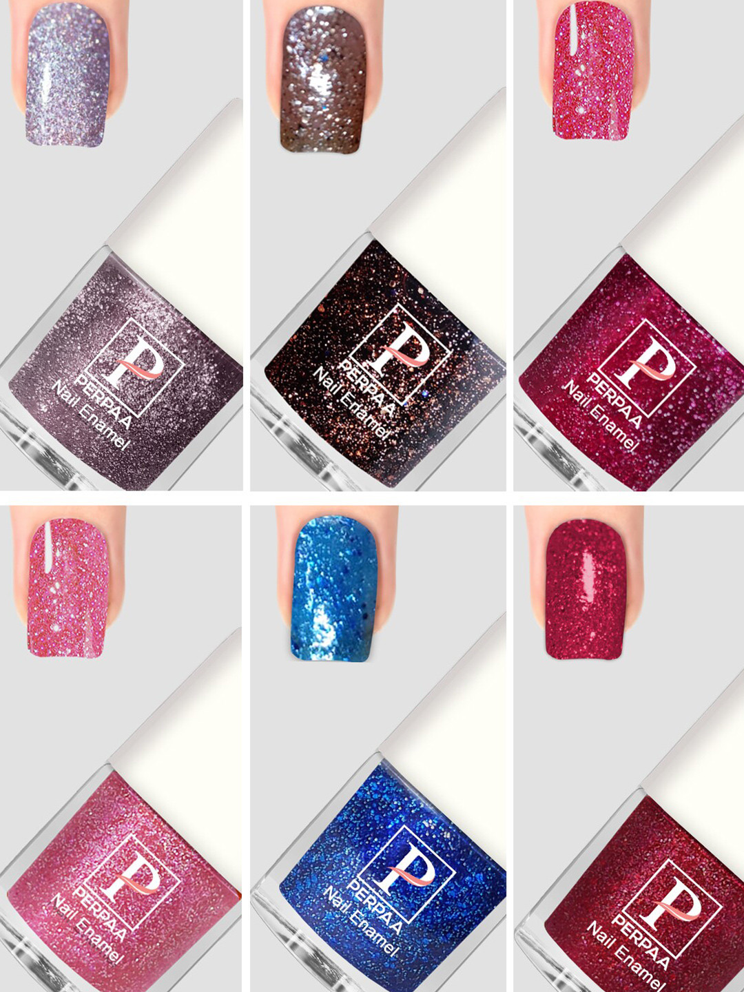 PERPAA Set Of 6 Glitter Light Flashing Sparkly Gel Nail Polish - 5ml Each