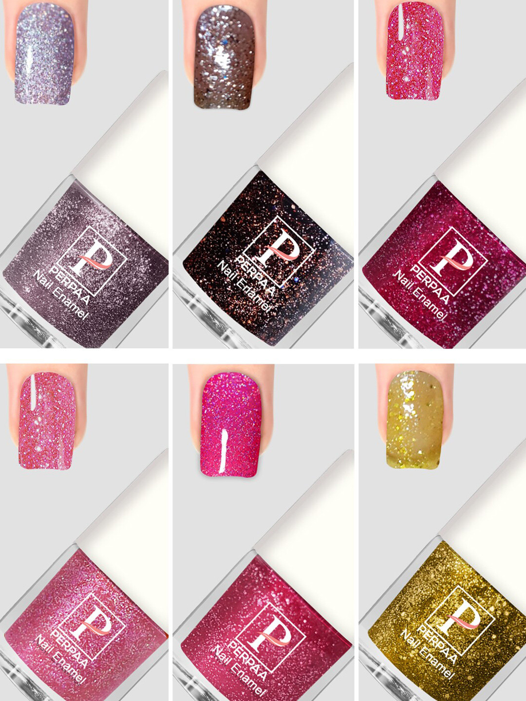 PERPAA Set Of 6 Glitter Light Flashing Sparkly Gel Nail Polish - 5ml Each