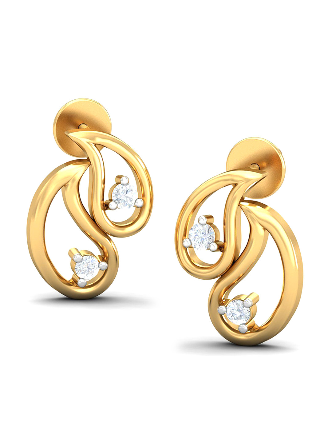 KUBERBOX 18KT Gold Diamond Studded Studs Earrings-2.25 gm