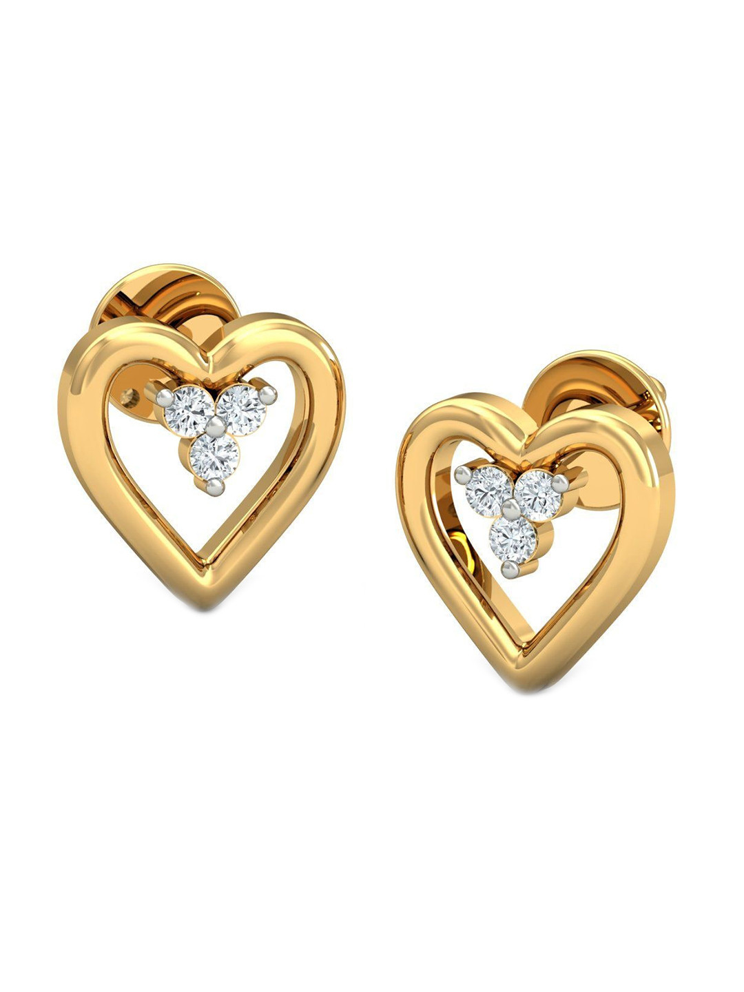 KUBERBOX 18KT Perfect Heart Diamond Studded Stud Earrings-1.62 gm