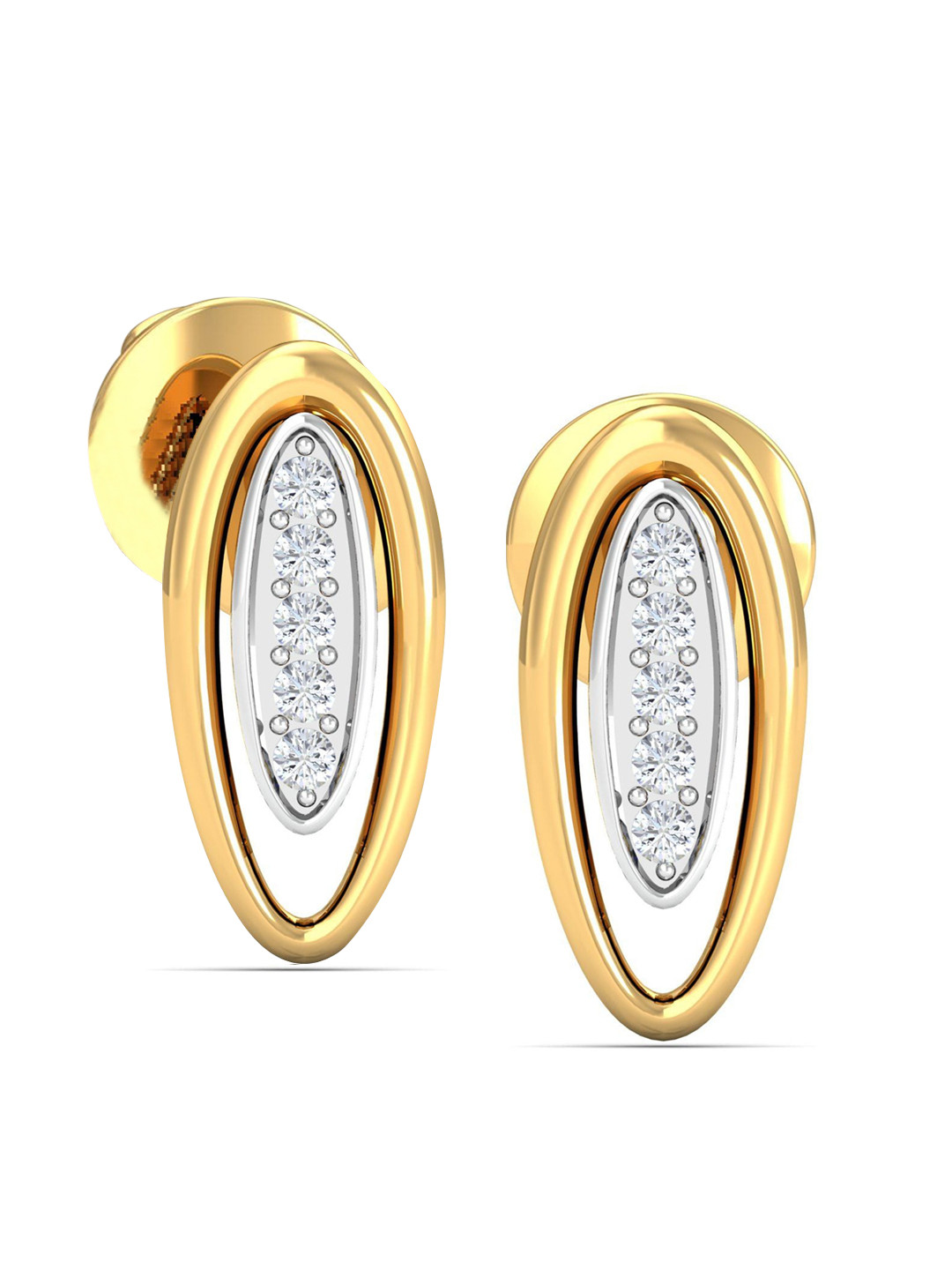 KUBERBOX 18KT Oval Diamond Studded Stud Earrings-2.16gm
