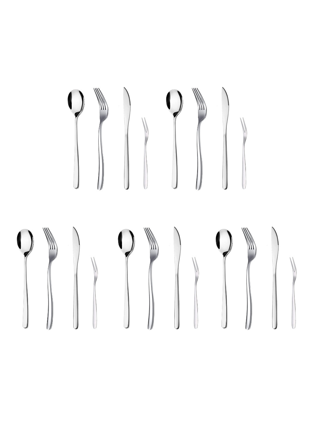 YELONA Silver Toned 20 Pieces Mirror Finish Stainless Steel Mixed Cutlery Sets
