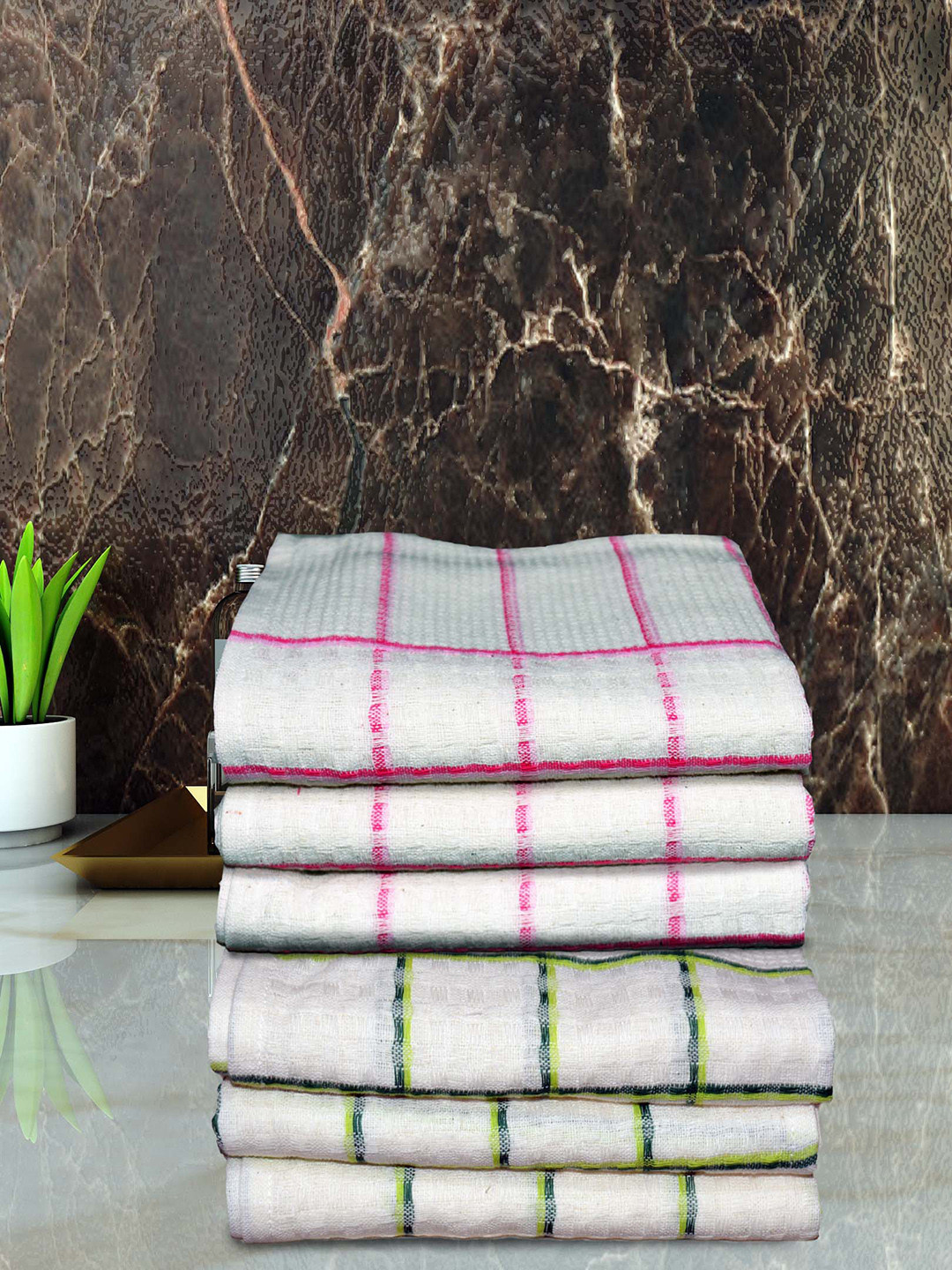 Athom Living White 6 Pieces Striped Super Dry 210GSM Pure-Cotton Hand Towels