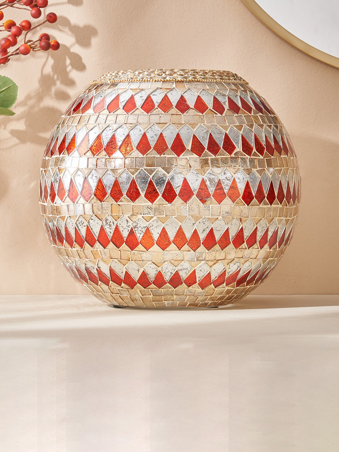 Home Centre Corsica Mabel Grey & Orange Self Design Glass Mosaic Vase