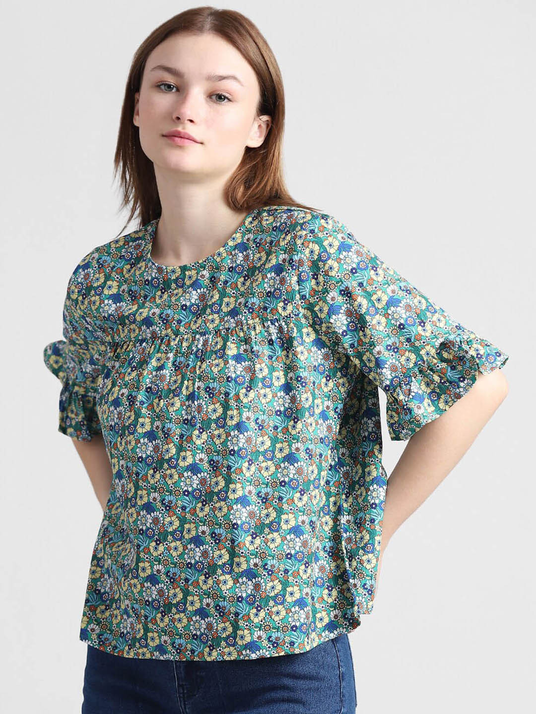 ONLY Onldbourton Floral Printed Bell Sleeves Pure Cotton Top
