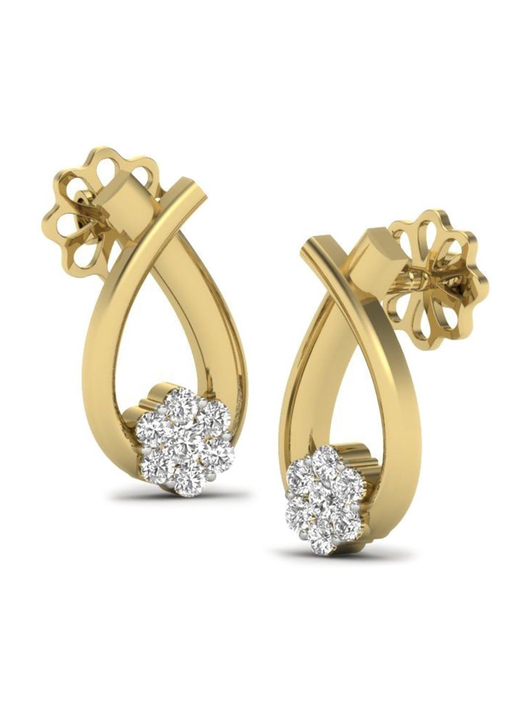 KUBERBOX 18KT Wobble Fantasy Diamond Studded Stud Earrings-2.03gm