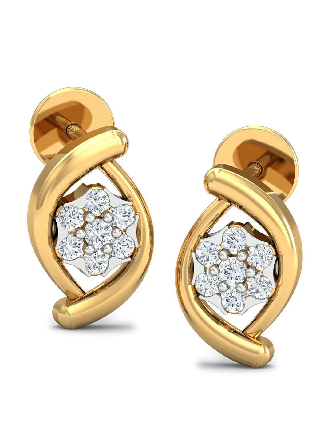 KUBERBOX 18KT Diamond Studded Stud Earrings-2.05g
