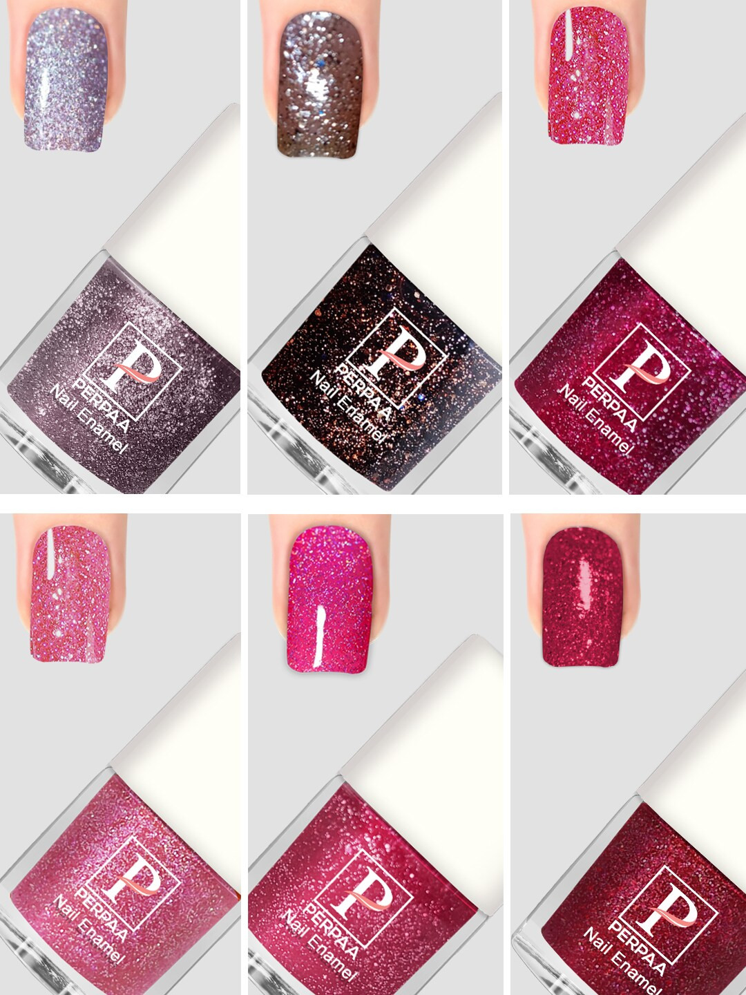 PERPAA Set Of 6 Glitter Light Reflective UV Gel Sparkly Nail Polish - 5ml Each