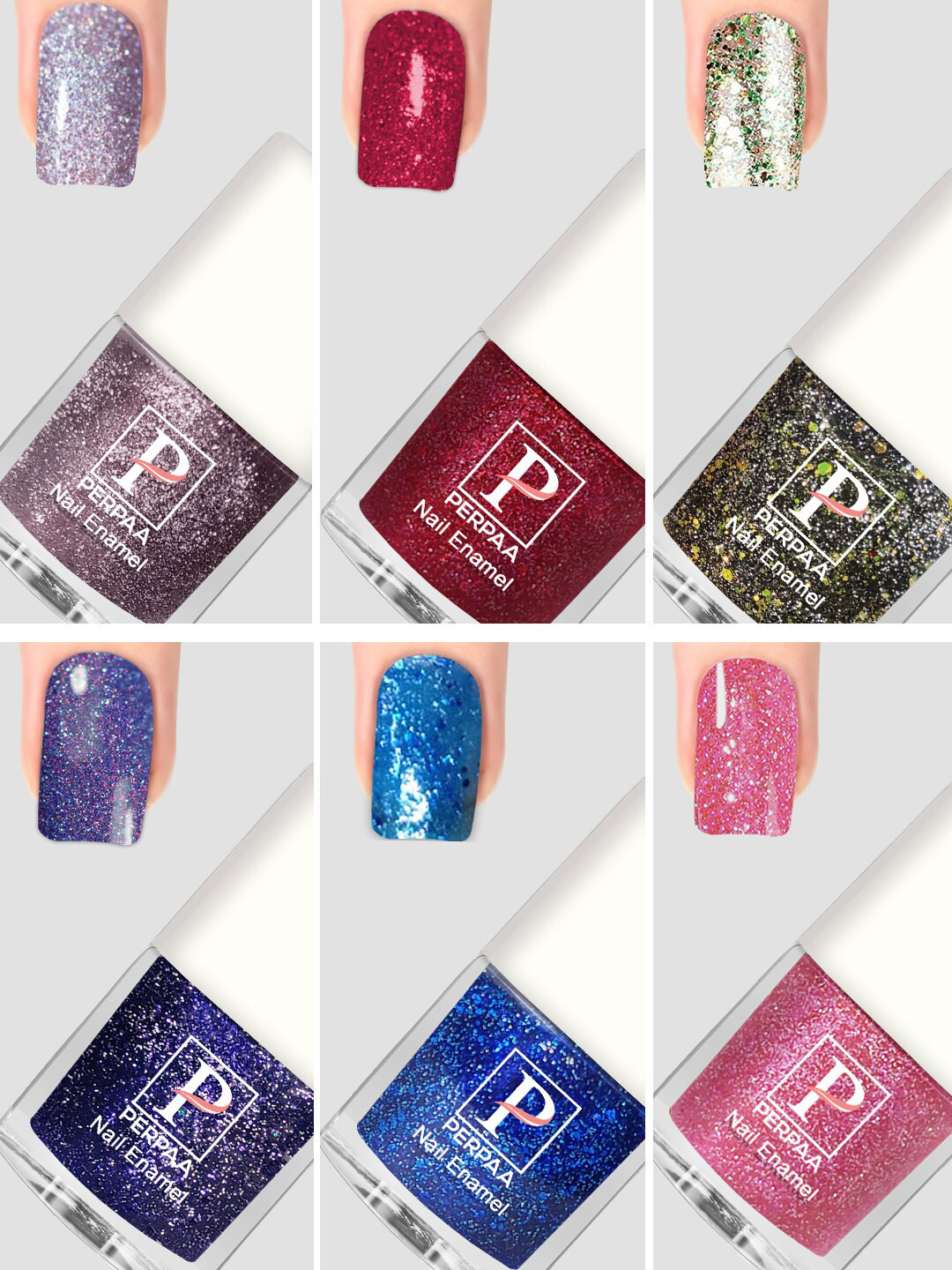 PERPAA Set Of 6 Glitter Light Reflective UV Gel Sparkly Nail Polish - 5ml Each