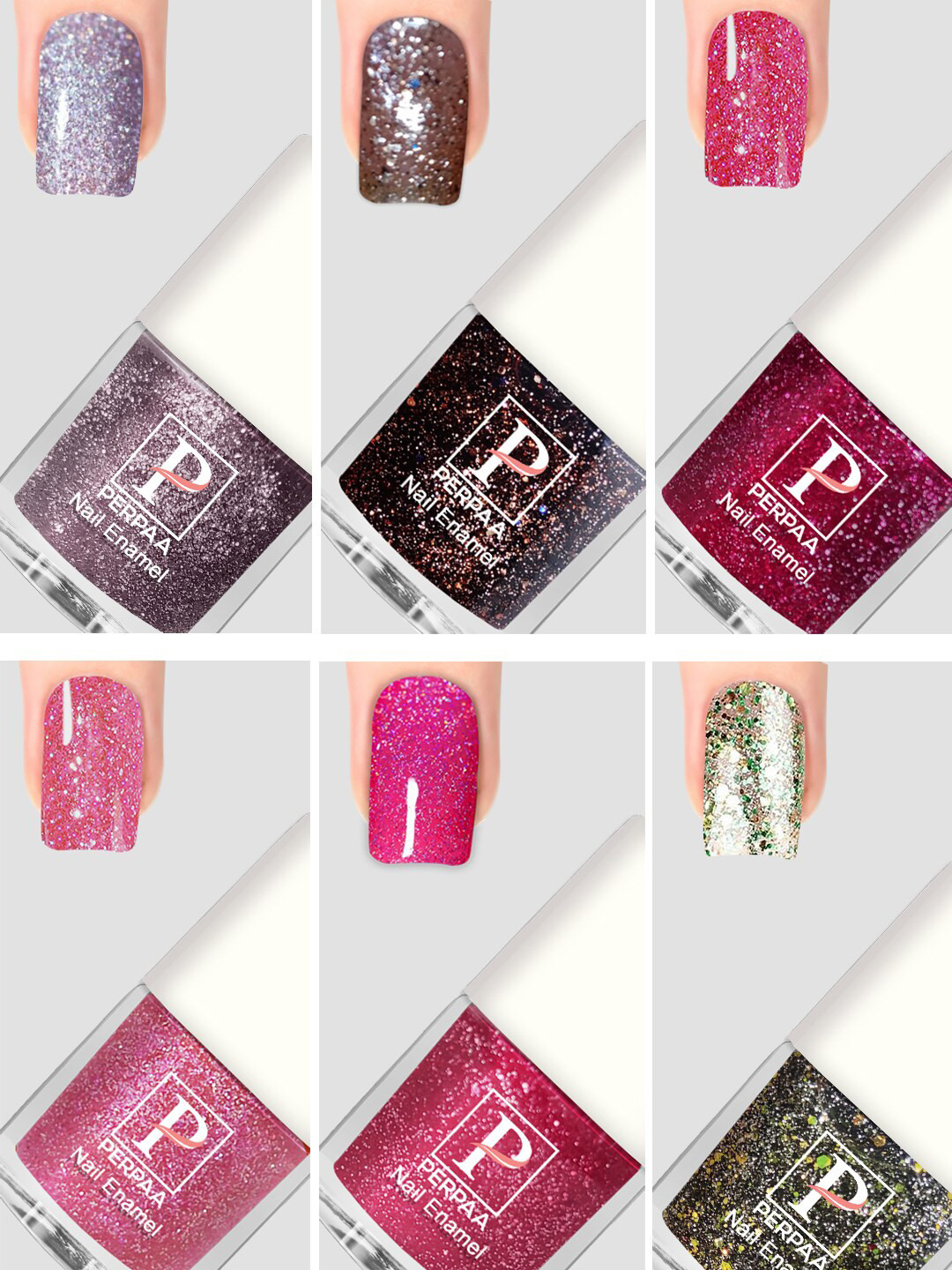 PERPAA Set Of 6 Glitter Light Reflective UV Gel Sparkly Nail Polish - 5ml Each