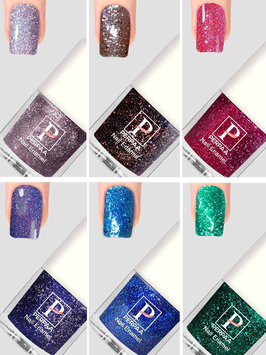 PERPAA Glitter Light Set Of 6 Flashing UV Gel Nail Polish 5ml Each-92-93-94-95-96-99