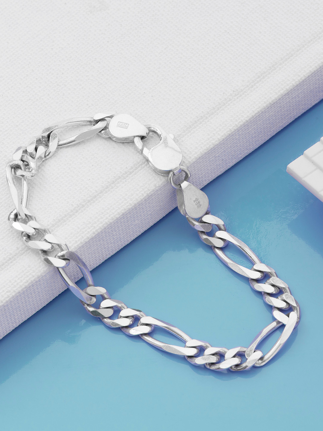 Zavya Men 925 Sterling Silver Rhodium-Plated Link Bracelet