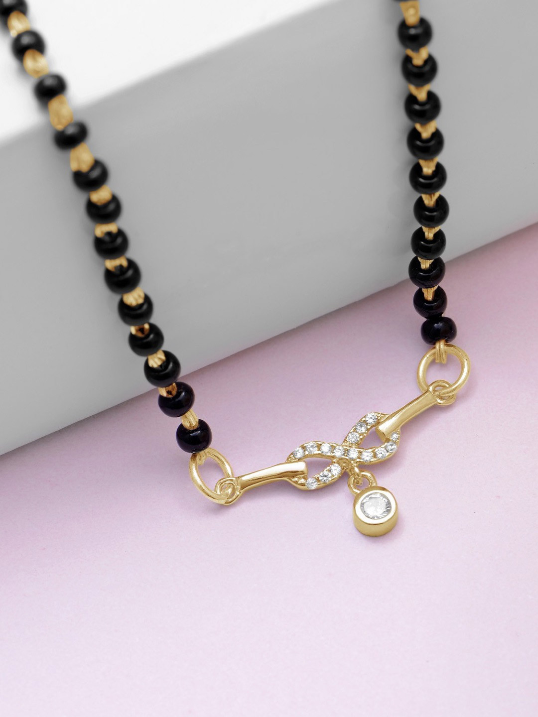 Zavya Gold-Plated 925 Sterling Silver Artificial Beads & Stones Studded Mangalsutra