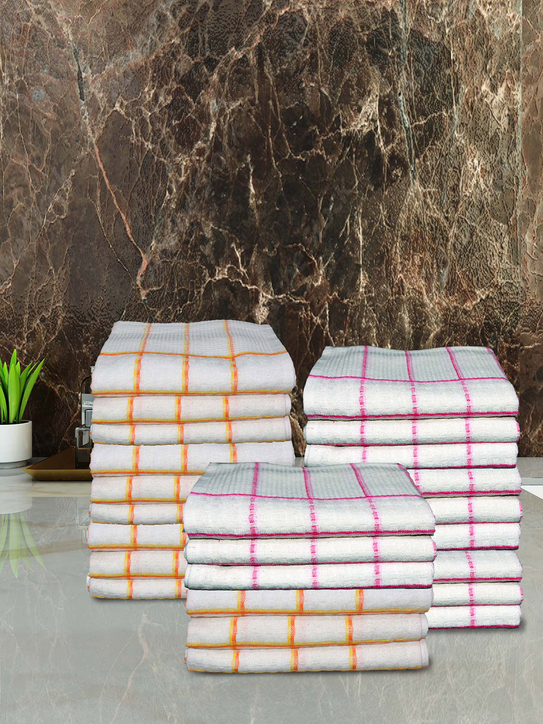 Athom Living White & Pink 24 Pcs 210 GSM Pure Cotton Super Absorbent Quick Dry Hand Towels