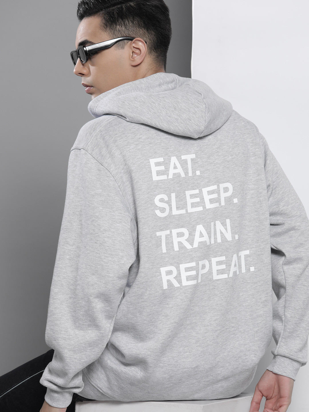 boohooMAN Back Print Hooded Oversized Sweatshirt