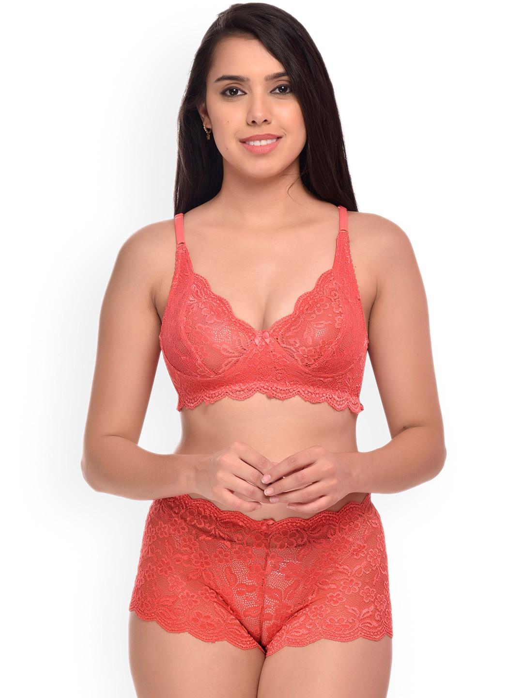 PIBU Self-Design Net Bra & Boy Shorts