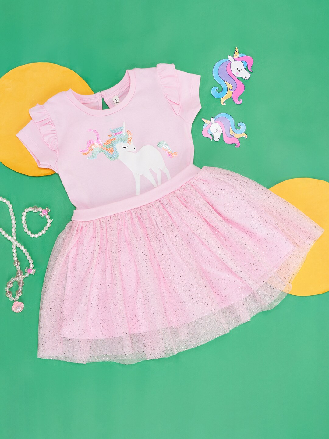 Pantaloons Baby Infants Girls Embellished Ruffles Cotton Fit & Flare Dress