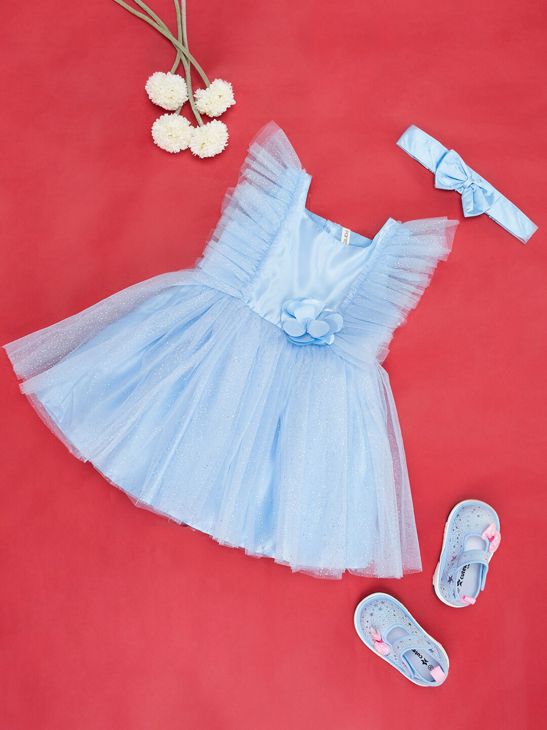 Pantaloons Baby Infants Girls Self Design Ruffles Cotton Fit & Flare Dress