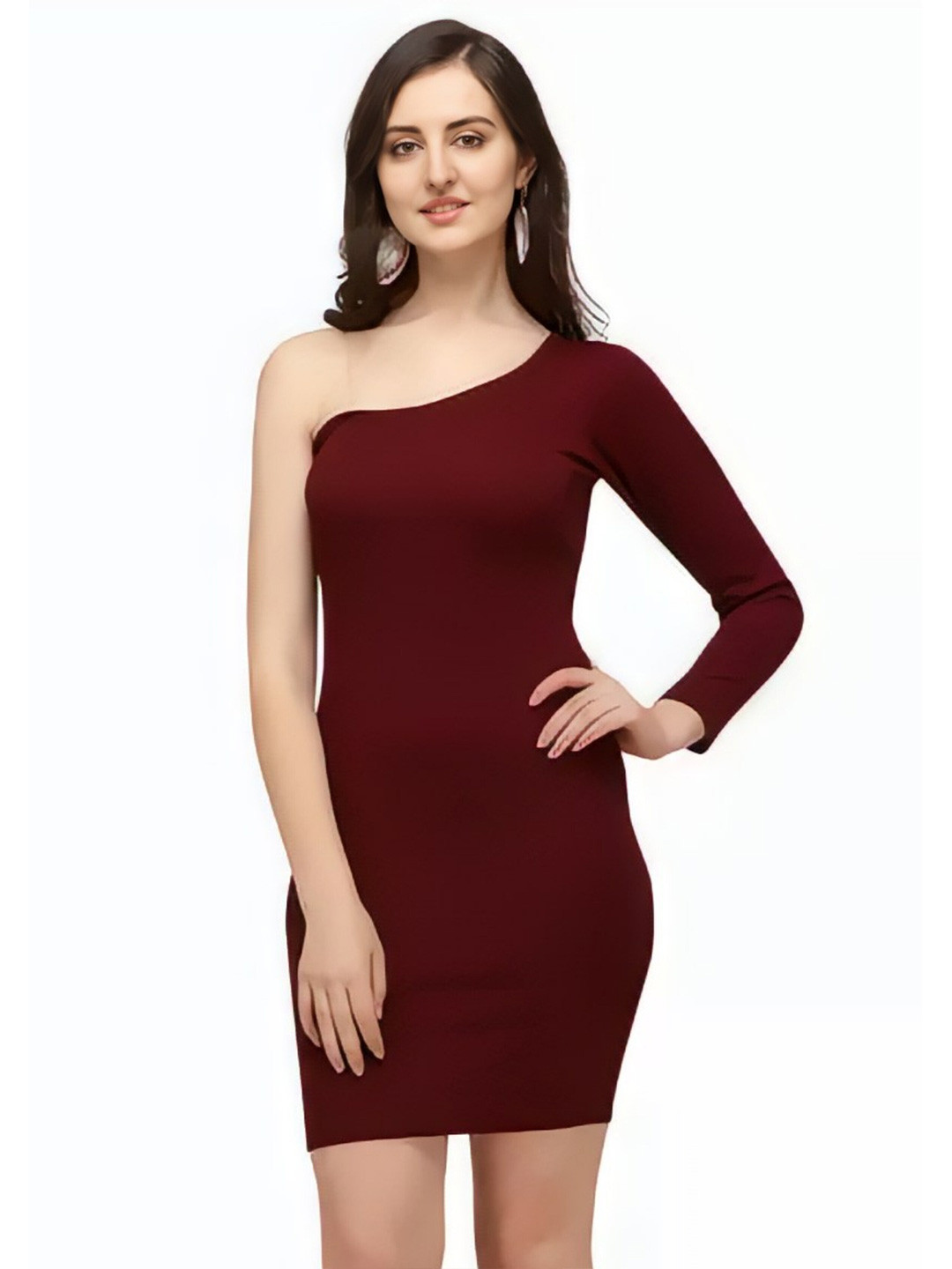 ZELZIS One Shoulder Satin Bodycon Dress