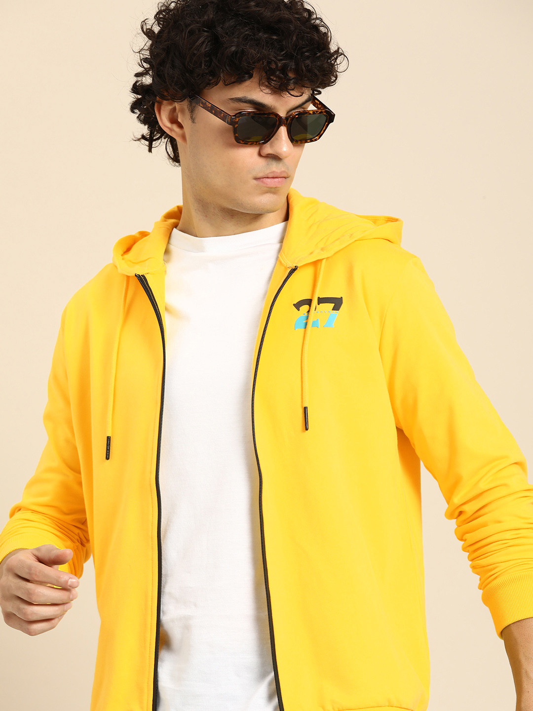 Being Human Men Brand Logo & Numeric Print Hooded Pure Cotton Front-Open Sweatshirt