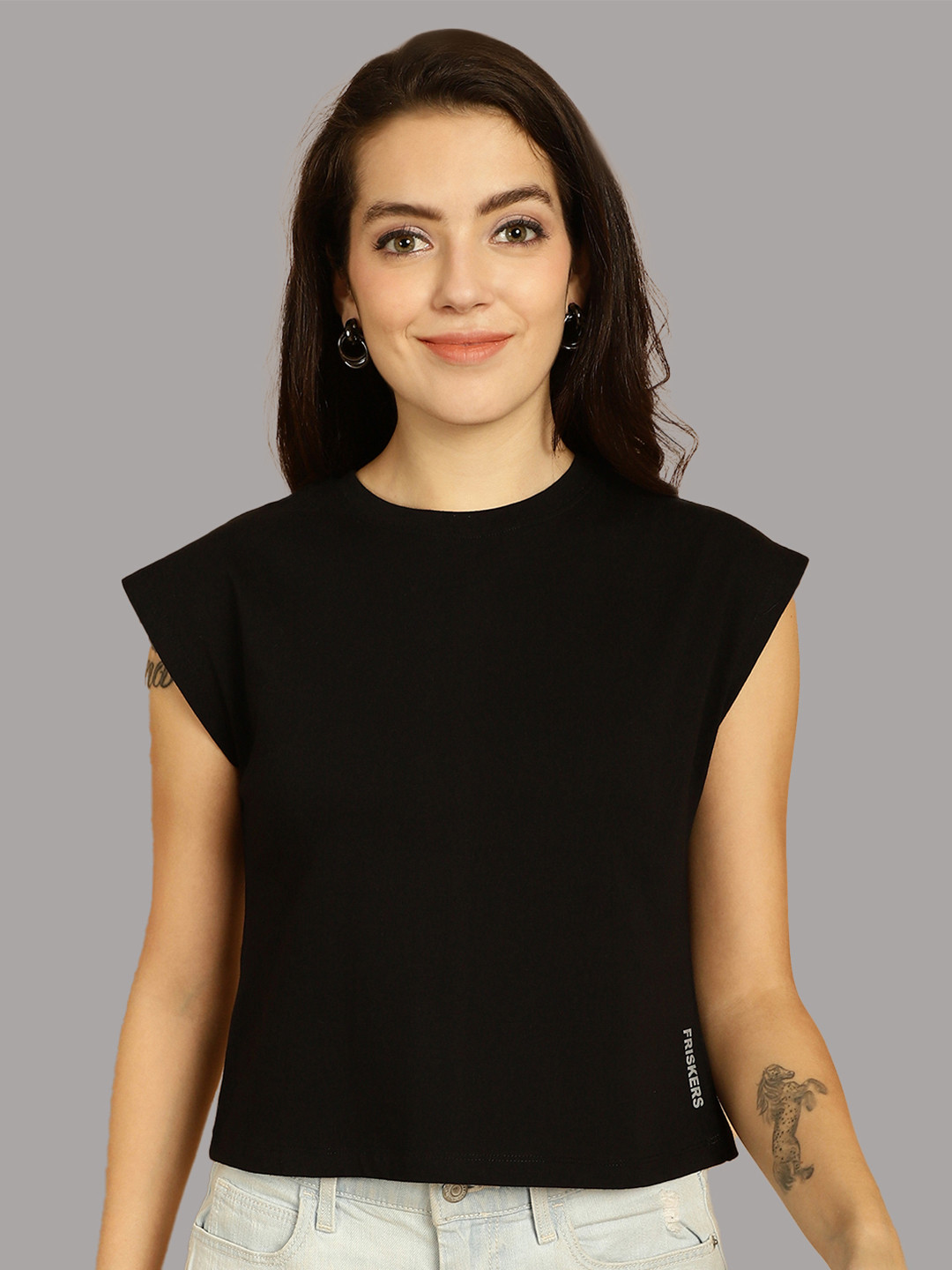 Friskers Cotton Round Neck Extended Sleeves T-shirt