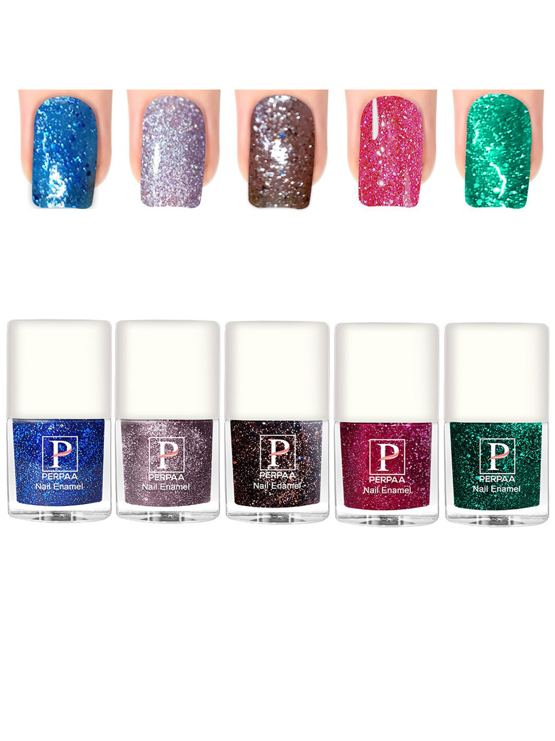 PERPAA 5Pcs Long Lasting UV Gel Nail Polish- 5ml Each -Turquoise-Lavender-Brown-Pink-Green