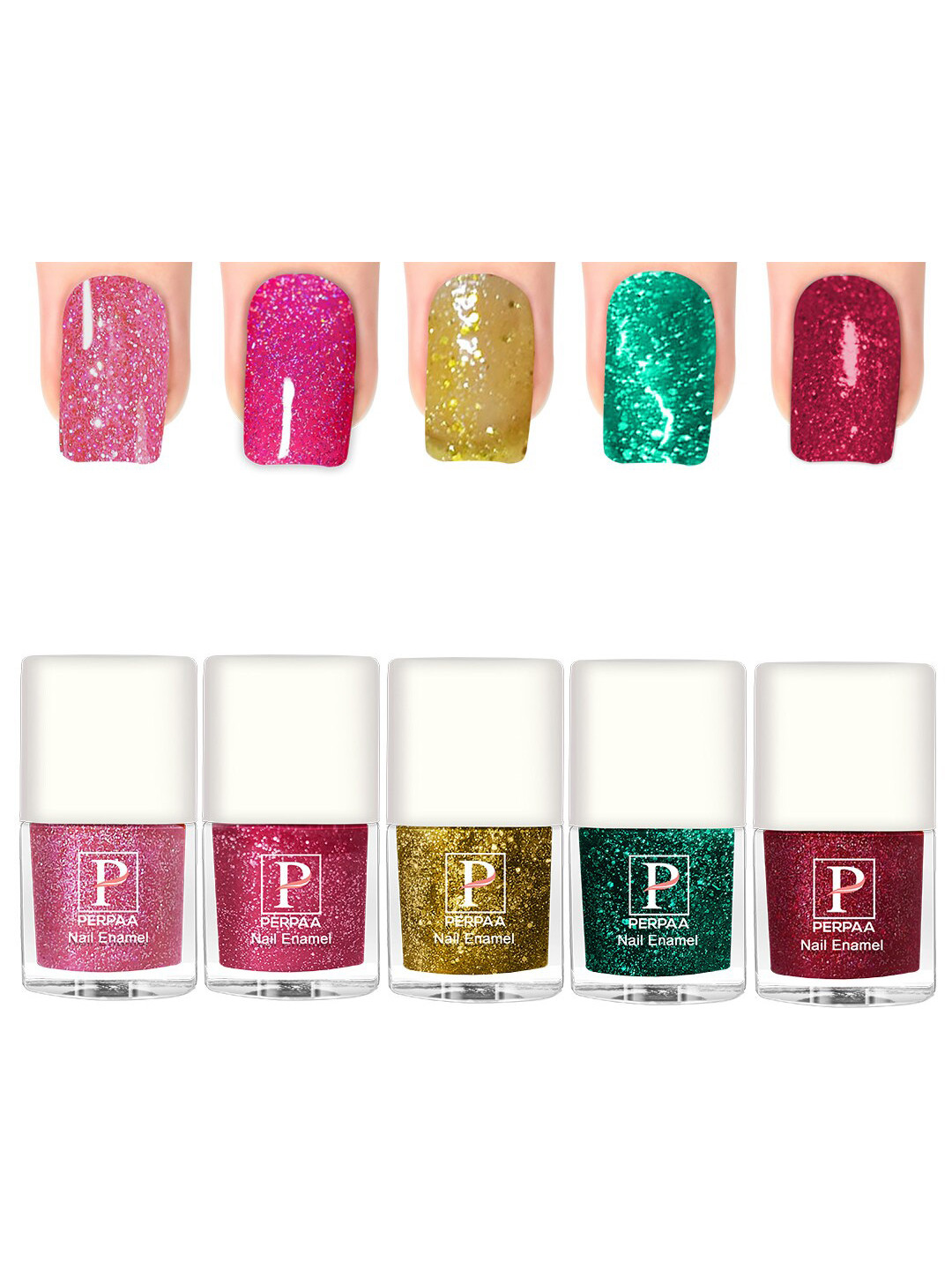 PERPAA Set Of 5 Glitter Light Flashing Sparkly UV Gel Nail Polish-5ml Each-97-98-99-100-90