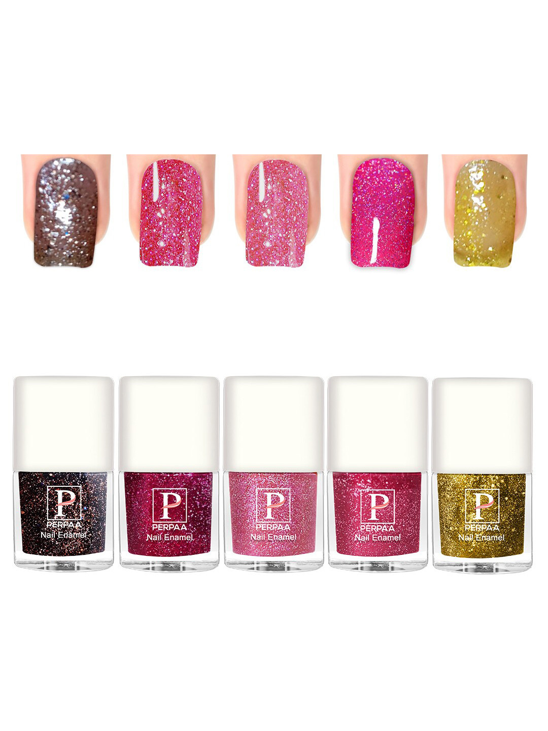 PERPAA Set Of 5 Glitter Light Reflective UV Gel Sparkly Nail Polish - 5ml Each