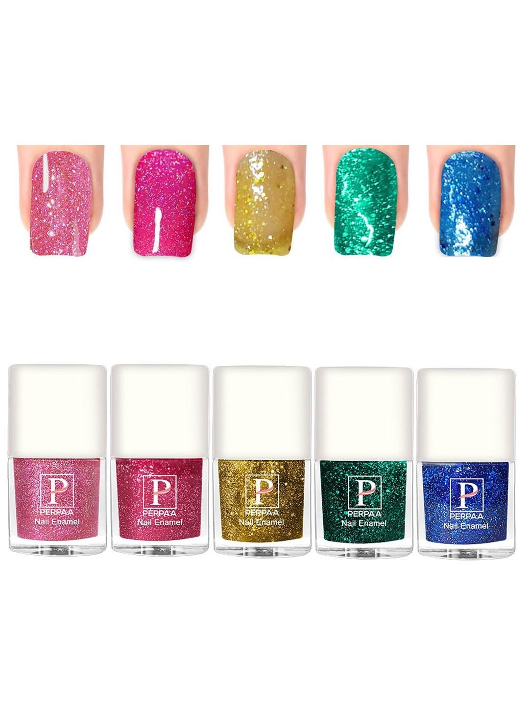 PERPAA Set Of 5 Glitter Light Reflective UV Gel Sparkly Nail Polish - 5ml Each