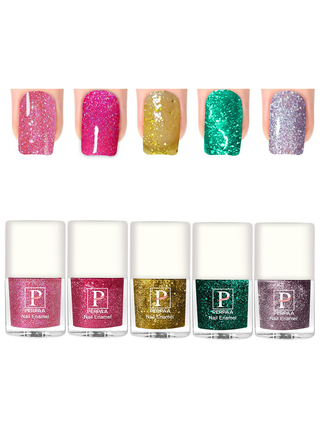 PERPAA Set Of 5 Glitter Light Reflective UV Gel Sparkly Nail Polish - 5ml Each