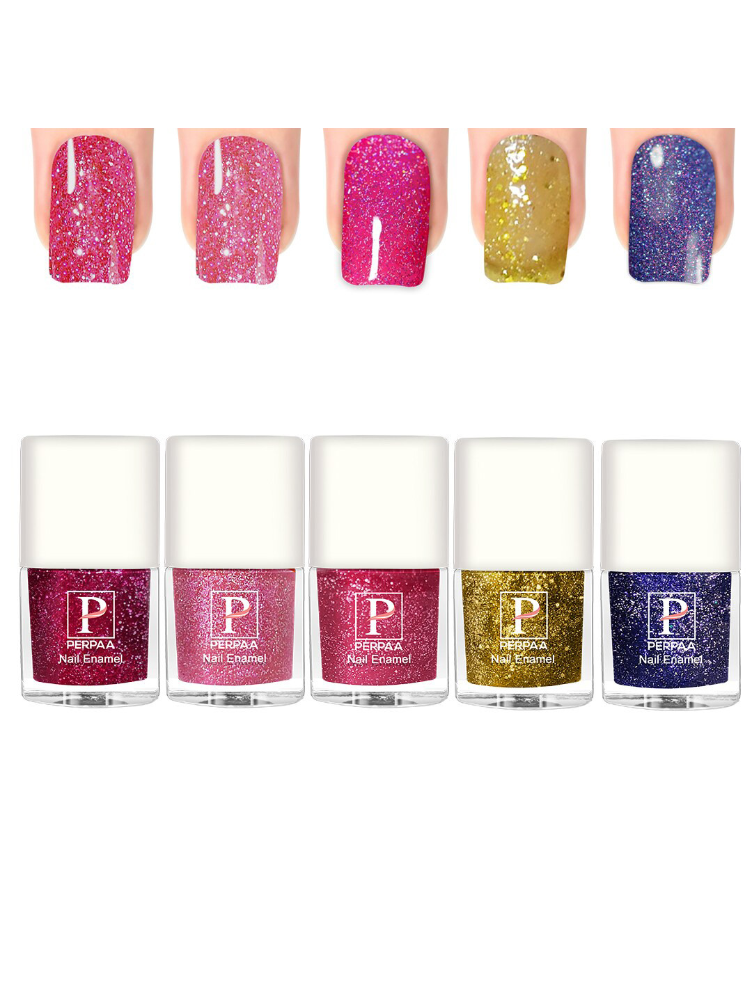 PERPAA Set Of 5 Glitter Light Flashing Sparkly Gel Nail Polish - 5ml Each