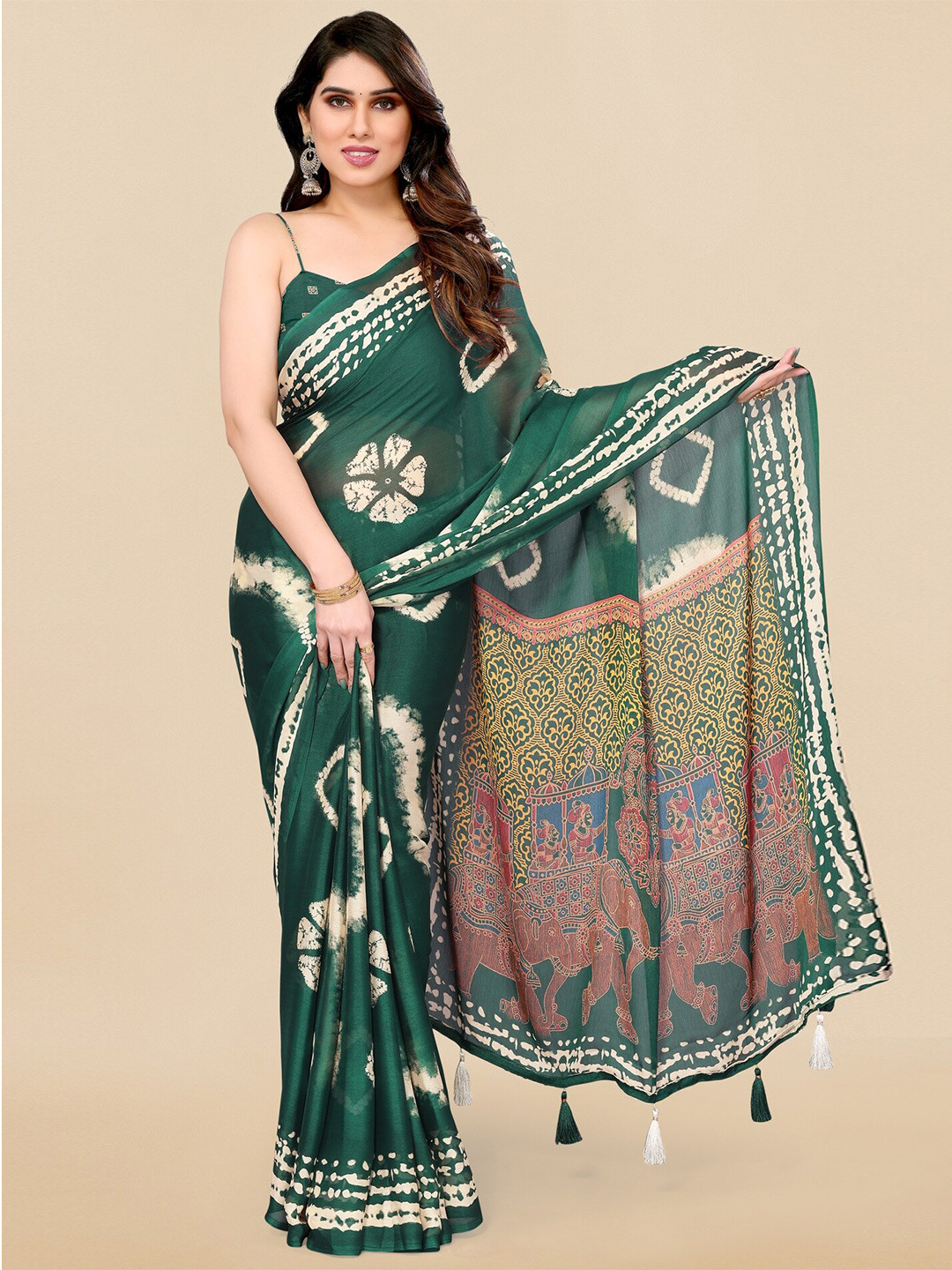MIRCHI FASHION Tie and Dye Block Print Saree