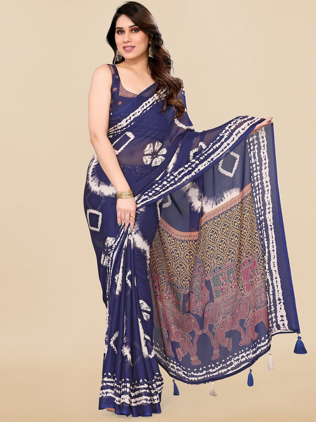 MIRCHI FASHION Blue & White Tie and Dye Saree