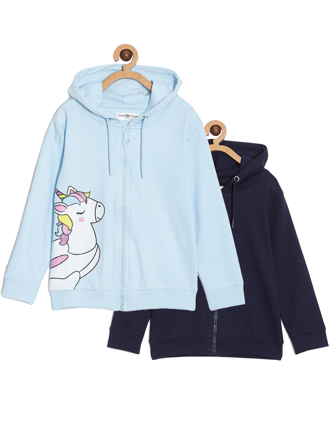 The Mom Store Girls Pack Of 2 Graphic Printed Hooded Cotton Front-Open Sweatshirts
